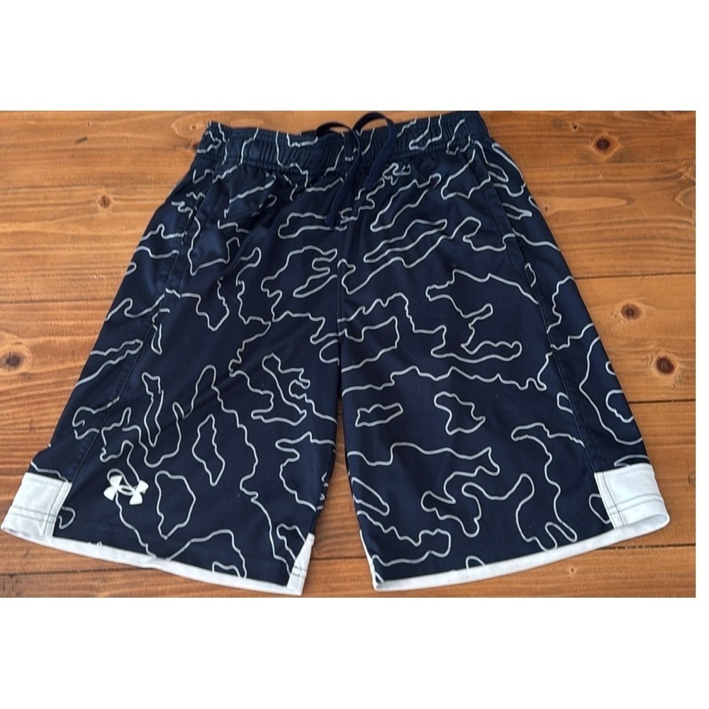 Under Armour Boys Navy Blue White Camo Outline Athletic Shorts‎ YLG Large